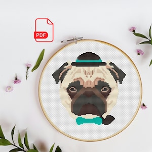 Dog Pug cross stitch PDF.Animals cross stitch pattern.Instant download of Cross Stitch patterns for beginners.Gift idea for pug dog lovers