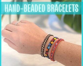 Beadwork Bracelets - Beaded bracelets with thousands of rainbow beads, leather, rope, tribal, masai african