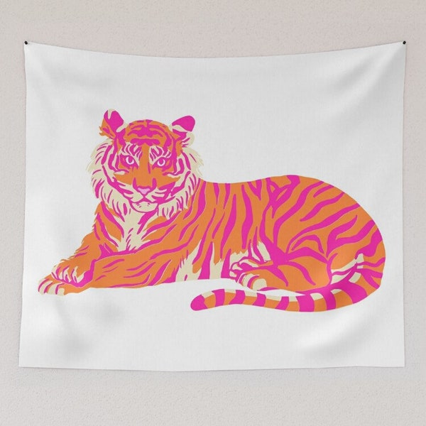 Pink and Orange Tiger Tapestry, Tiger Tapestry, Orange Tapestry, Pink Tapestry, Trendy Tapestry, Clemson Tapestry, Orange Tiger Tapestry