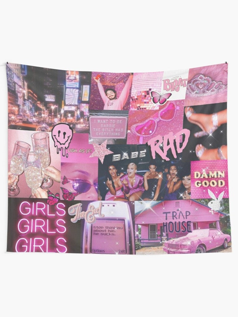 Pink Vibe Tapestry Pink Aesthetic Tapestry College Tapestry Etsy