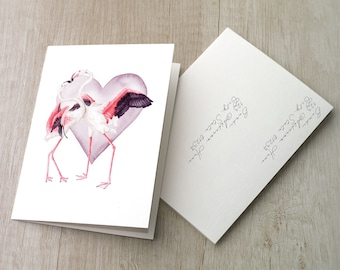 Flamingo blank card with envelope. Any occasion wedding anniversary bird note card. Letter writing gift. Bird stationary for bird lover