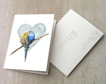 Parakeet blank card with envelope. Any occasion wedding anniversary budgie note card. Letter writing gift. Stationary for bird lover