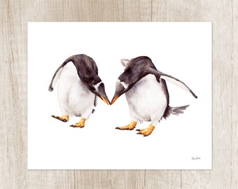 Penguin art print. Watercolor gift bird lovers. Zoo animal cute painting. Wildlife artwork for home wall decor. Water fowl illustration