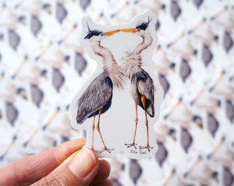 Heron waterproof vinyl sticker. Gift for bird lover. Water bottle sticker of bird illustration. Bird watcher gifts. Birding sticker.