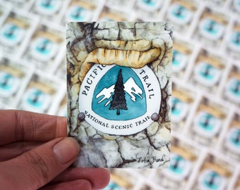 PCT trail waterproof sticker. Long distance thru hiker art. Outdoor lover adventurer gift. Pacific Crest Trail marker water bottle sticker