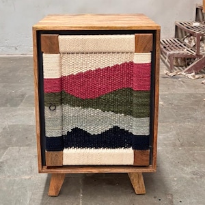 1 Door Handmade Wooden Sideboard – Mid Century Modern TV Stand, Boho Rope Weave Cabinet, Solid Mango Wood Entryway Console Table