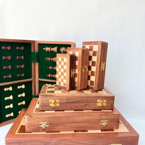 Foldable Handmade Magnetic Chess Set, In-Built Storage Chess Solid Wood Inlay Chess Birthday Anniversary Gift for Her Him
