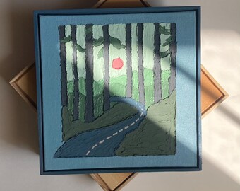 Road Sky Blue Scene on Canvas,Painting on Canvas Board, Road View Art with Blue Sky and mountain Perfect for Home or Office Wall Decor,