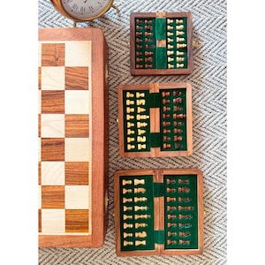 Foldable Handmade Magnetic Chess Set 7 inch, In-Built Storage Chess Solid Wood Inlay Chess Birthday Anniversary Gift for Her Him