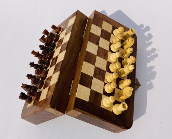 Wooden Flodable Magnetic Chess Board Set Great Gift 