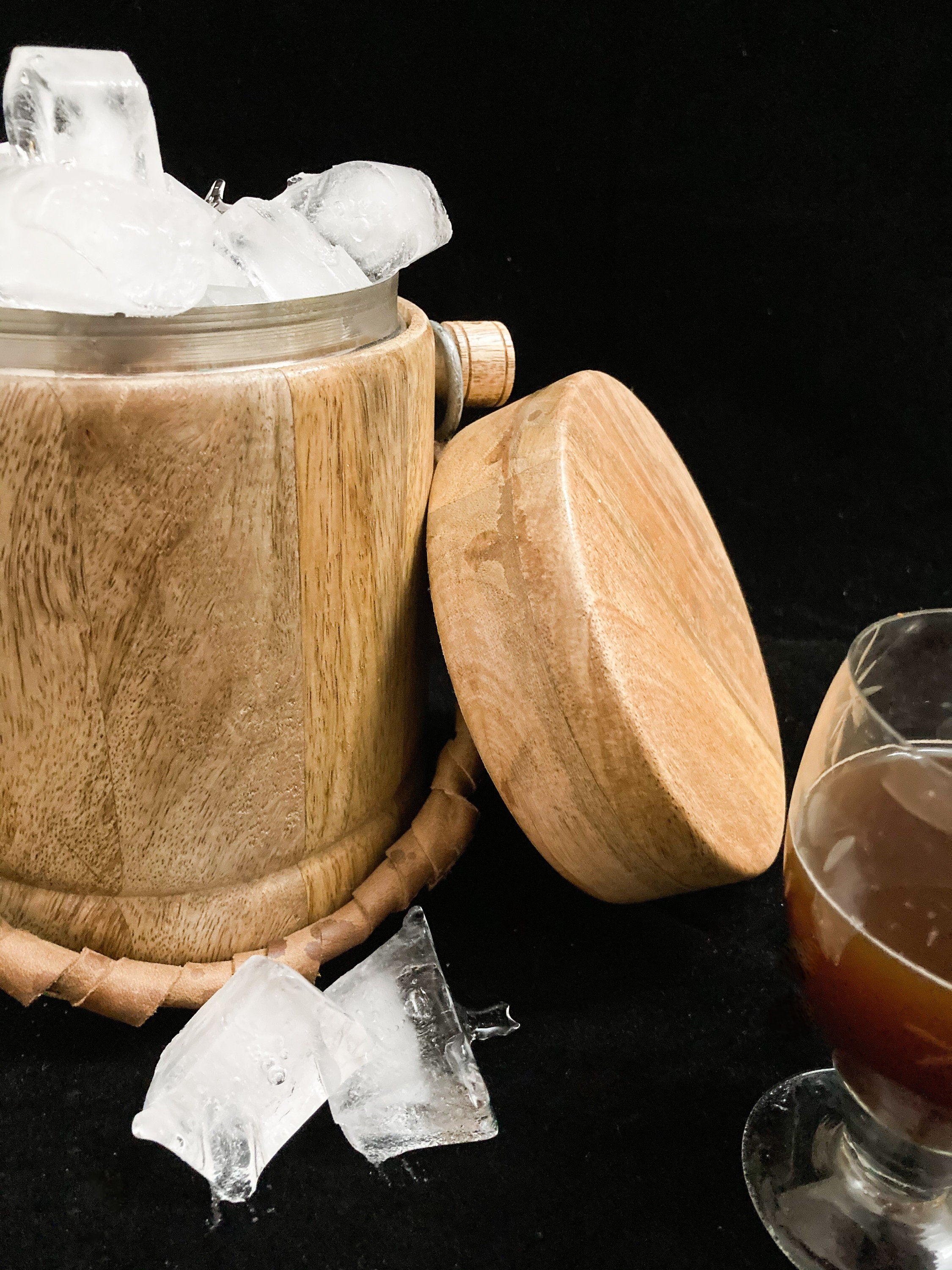 Vintage Ice Bucket Wooden Ice Bucket With Lid Antique Bar Etsy UK