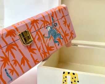 Monkey Design Jewelry Box, Giraffe Design Organizer for Jewelry, Personalized Jewelry Case, Jewelry Travel Box ,Personalized Gift for Women