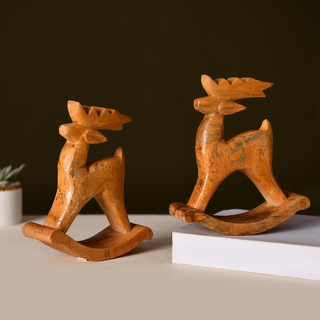 Deer Rocker Vintage Style Wood Rocking Deer Combo,wood Carved Craft Deer Figurines ...