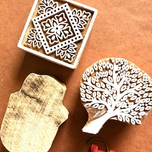 Indian hand carved wooden stamp, pottery stamp textile stamp wood carved printing block fabric stamps set of 5 mandala Stylish Wooden Stamps
