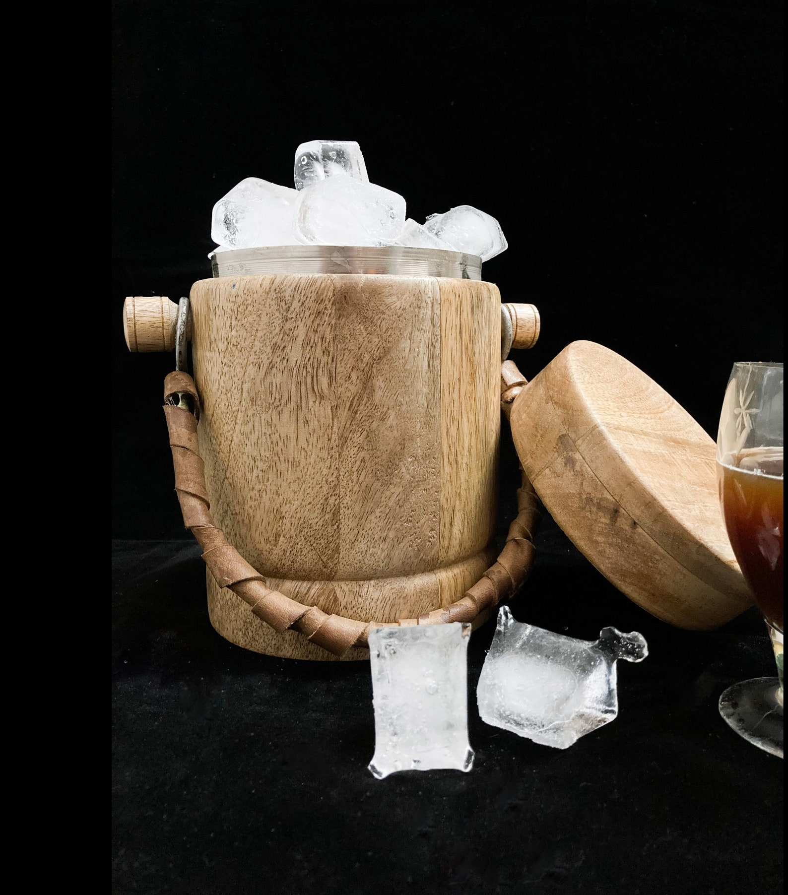 Vintage Ice Bucket Wooden Ice Bucket With Lid Antique Bar Etsy UK