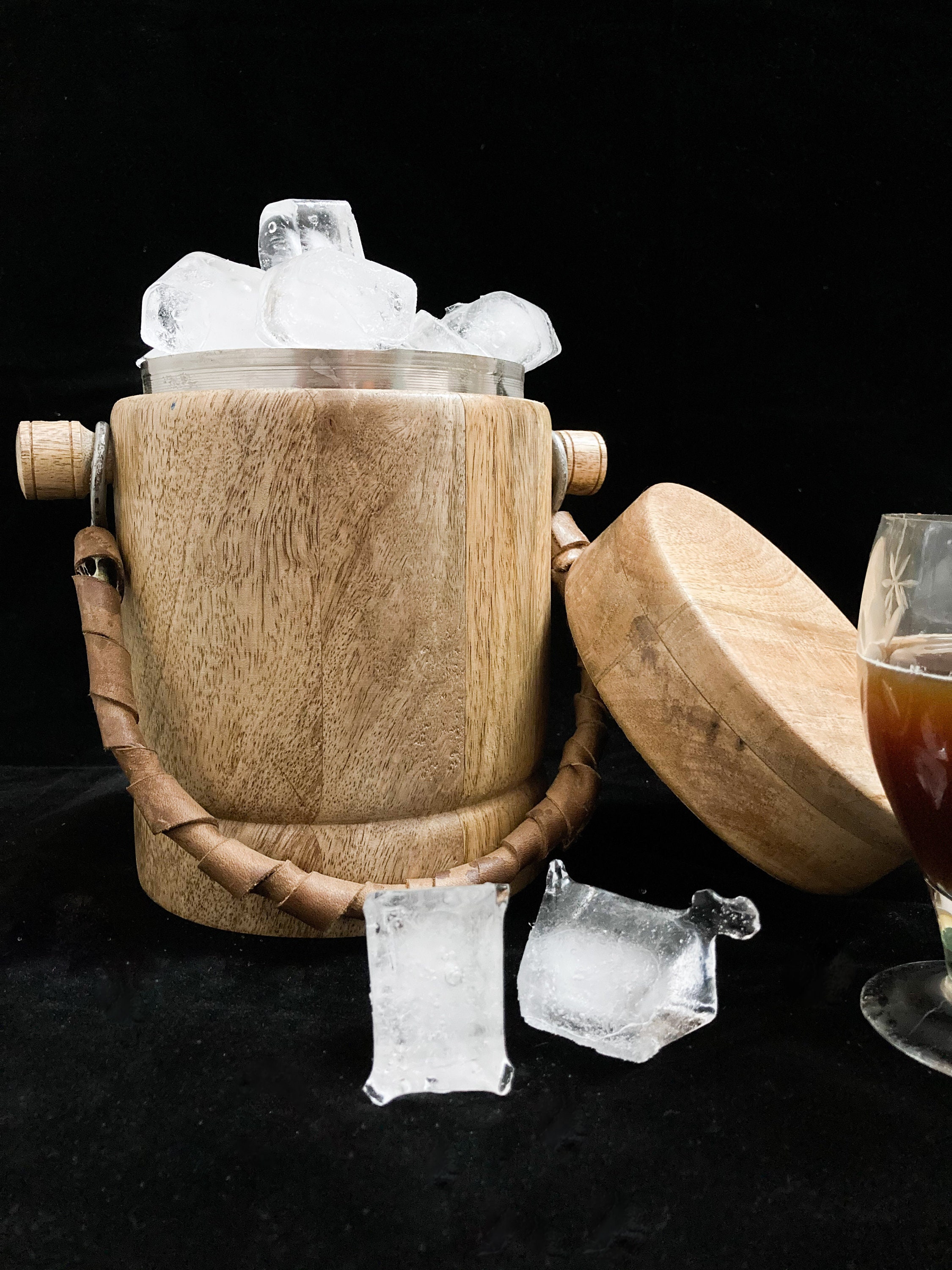 Vintage Ice Bucket Wooden Ice Bucket With Lid Antique Bar Etsy UK