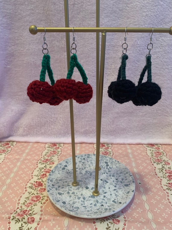 Crochet Cherry Earrings crochet cherry fruit black and red Etsy