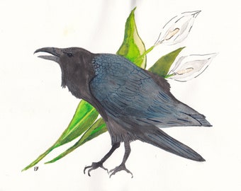 Digital Raven Print from original watercolor art