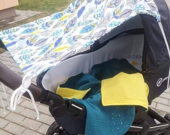 Cotton Stroller Sun Shade, UV Protection, Reversible Buggy Cover