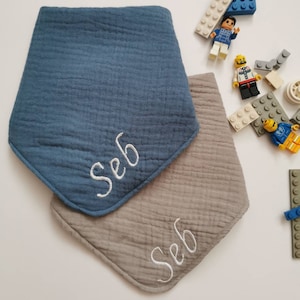 Bavaglino con nome, bavaglino impermeabile ricamato, bandana per neonati, bavaglino reversibile, bavaglino in doppia garza di cotone anti-bavaglio, bavaglino anti-bavaglio.