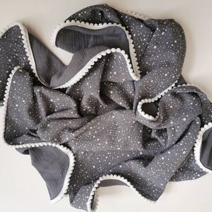 Receiving swaddle 40&quot;x 40&quot; with pom poms, Muslin crib blanket, Double gauze Cotton blanket, New born baby gift