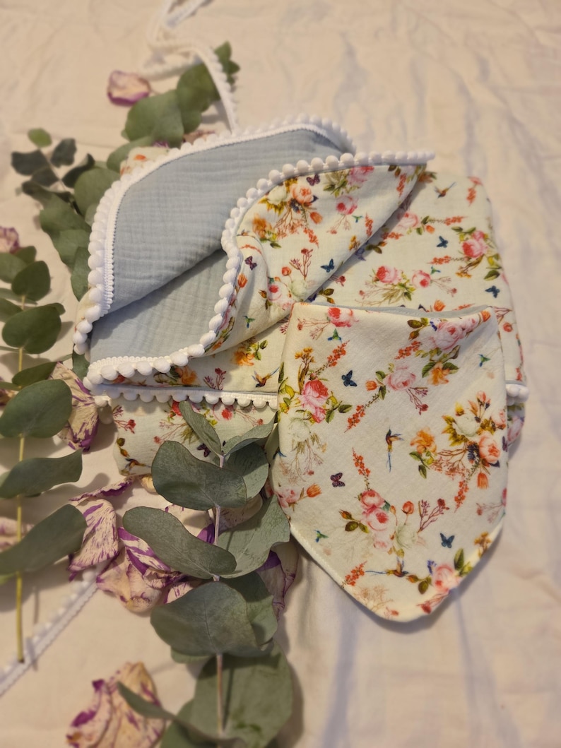 A Soft Idea Cotton Muslin Swaddle Blanket with Pom Poms main image 1