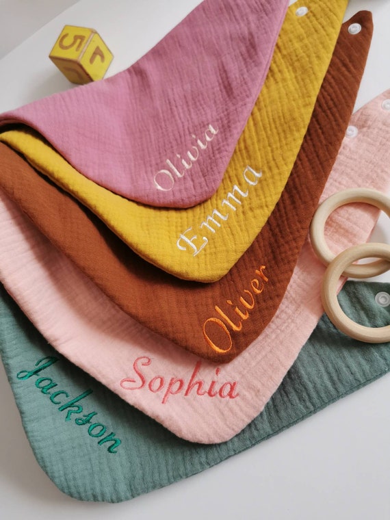 Personalized Baby Bib, Embroidered Muslin Bandana, Waterproof Dribble Bib