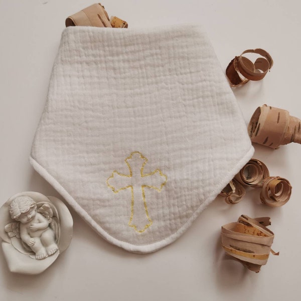 Christening baby bib waterproof, Personalized Embroidered bib, Monogrammed Bandana, Reversible bib, Cotton Double Gauze.