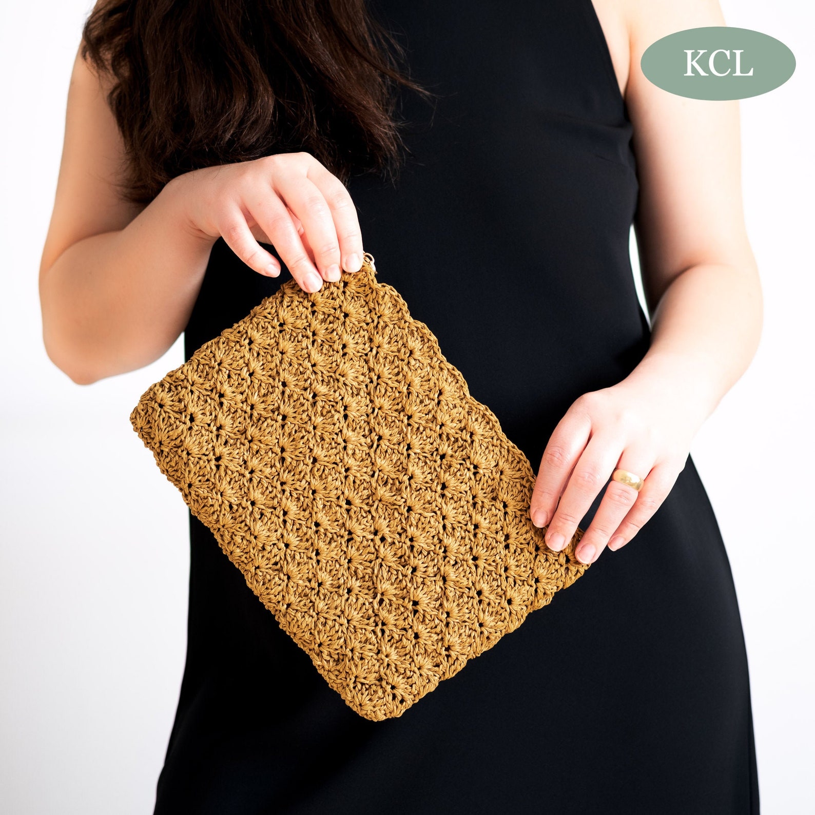 Hand Knitted Clutch Mustard Color Paper Rope Knitted Bag Etsy UK