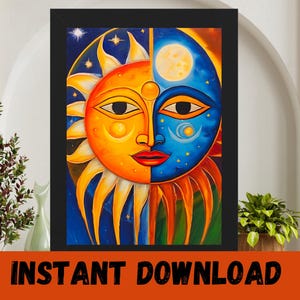 Celestial Moon Art | Moon and Stars Print | Night Sky Decor | Whimsical ...