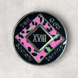 Pink Cheetah print Narcotics Anonymous Medallion