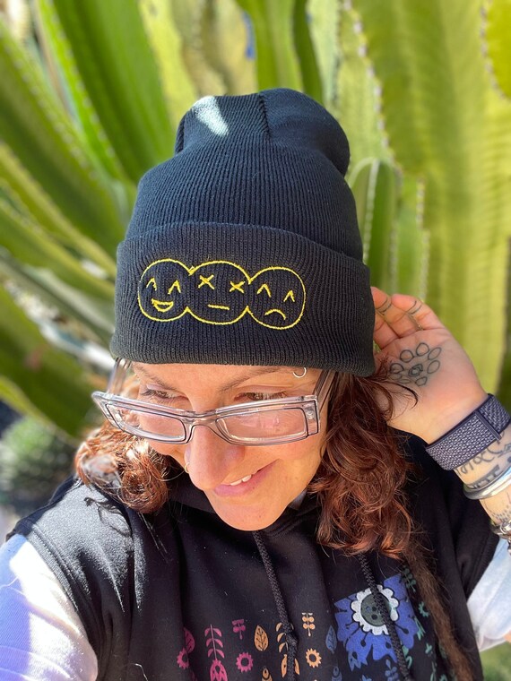 Smiley Face Beanie Embroidered Beanie 
