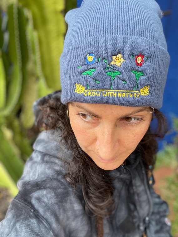 Flower Hat Embroidered Beanie 