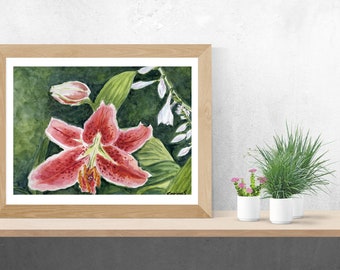 Watercolor Flower Painting, Original Artwork, Hand Painted 9"x12", Pink Florals and Green Background