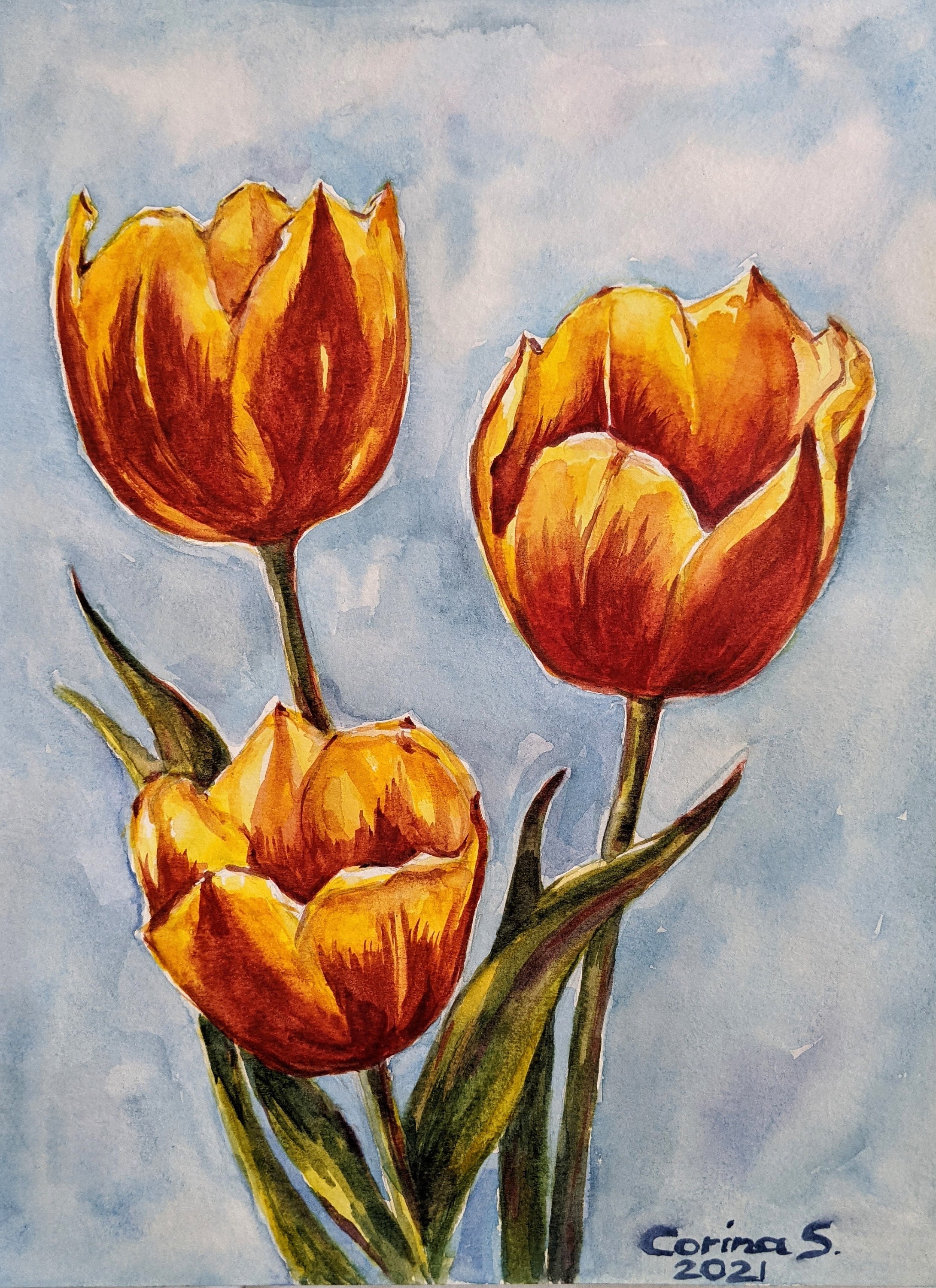Original Aquarell Tulpe Malerei Blumen Kunstwerk - Etsy.de