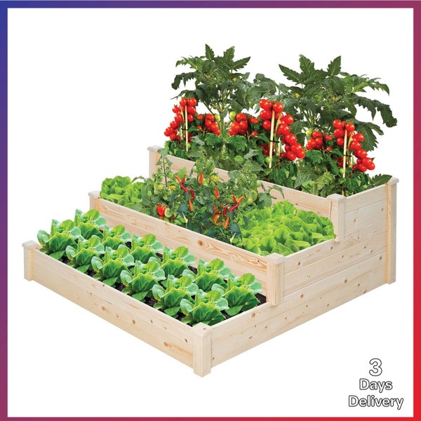 Outdoor Wooden Garden Bed Planter Kit Elevated Raised Grow Gardening Vegetable Natural, Patio or Yard Gardening, Natural