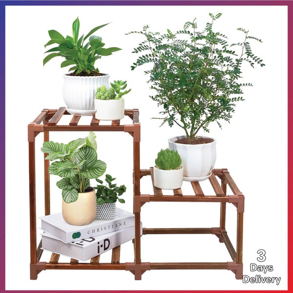 Plant Stand Indoor Outdoor 3 Tiers Wood Plant Shelf for Multiple Plants ，Large Plant Rack for Window Garden Balcony Patio Porch Living Room