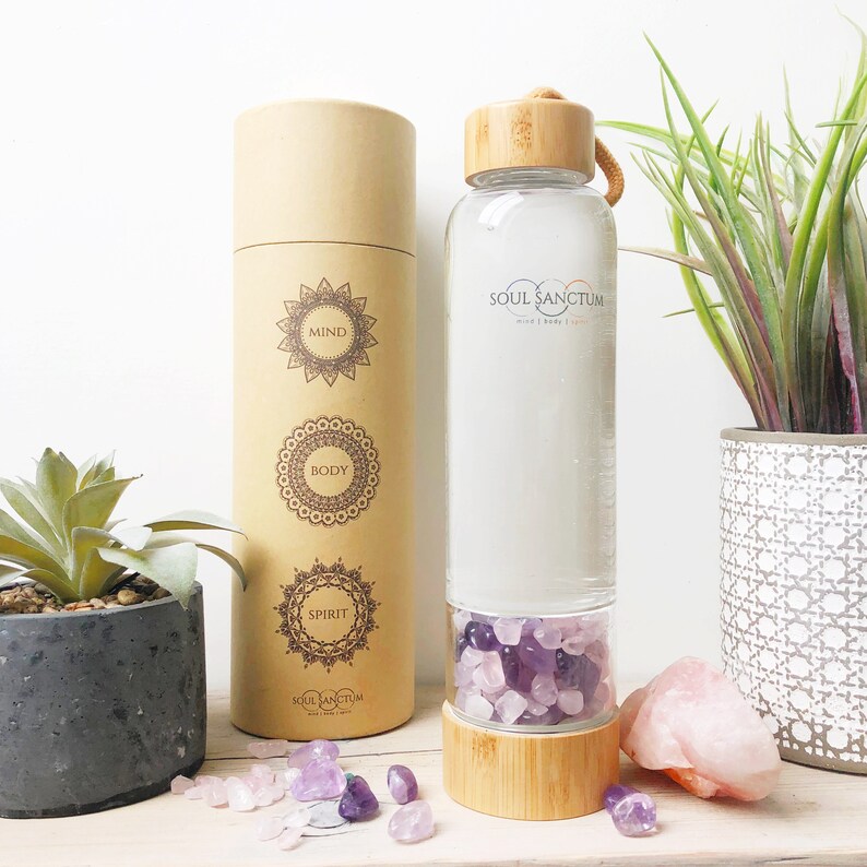 Glass and Bamboo Crystal Elixir Water Bottle image 1