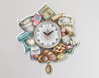 Wooden Clock, Wall Clock, Kitchen Clock, Cake World Clock, Home Decoration, Pendulum Clock, Home Decor, Wall Decor, Home Gift, Milk,