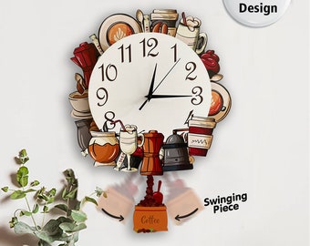 Horloge de cuisine, horloge en bois, horloge murale 3D, décoration de maison, horloge à pendule, horloge à café, décoration d'intérieur, horloge unique, cadeau pour elle, décoration murale