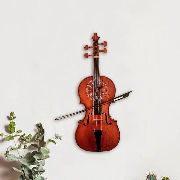 Wooden Clock, Violin  Clock, Wall Clock, Pendulum Clock, Wall Decor, Home Decoration, Home Design, Gift for Her, Unique Music Gift