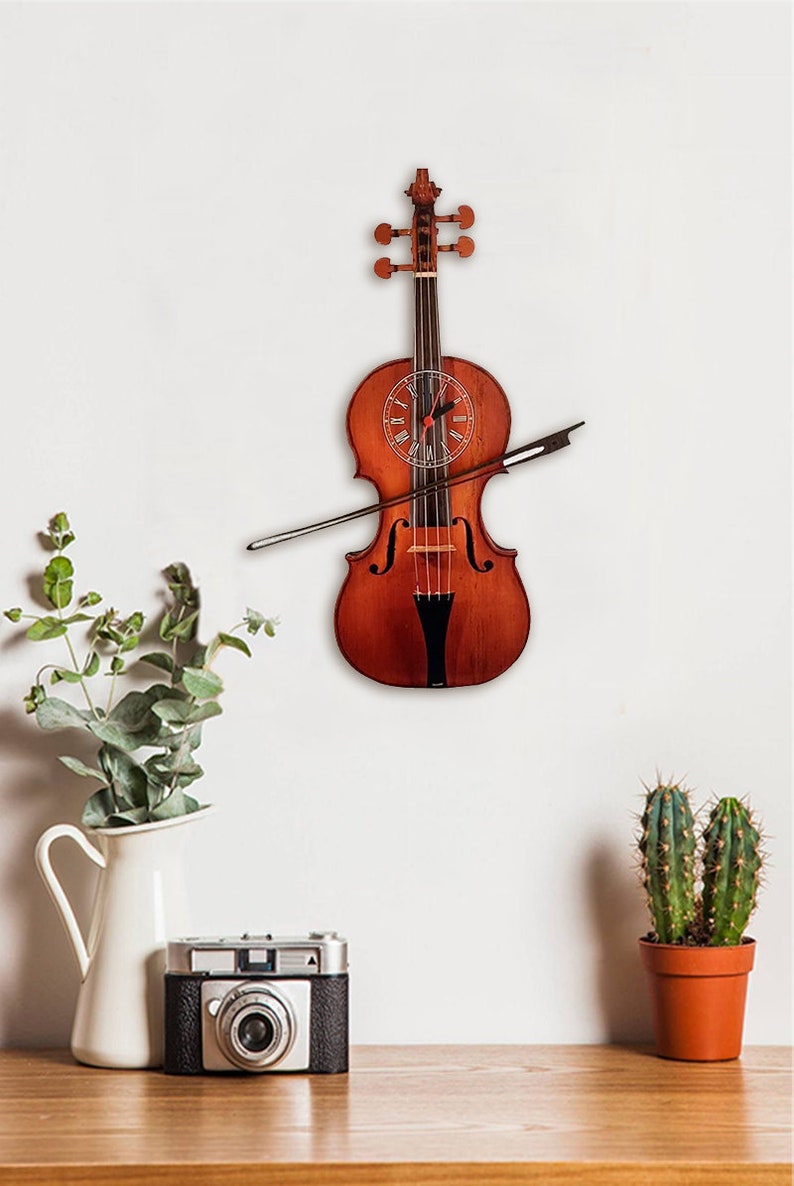 Wooden Clock, Violin Clock, Wall Clock, Pendulum Clock, Wall Decor