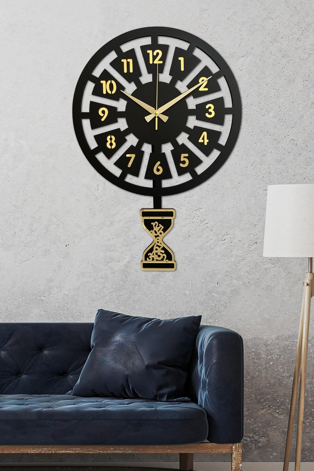 Modern Design Wall Clock, Wooden Clock, Home Decoration, Gold Clock, Pendulum Clock, Unique