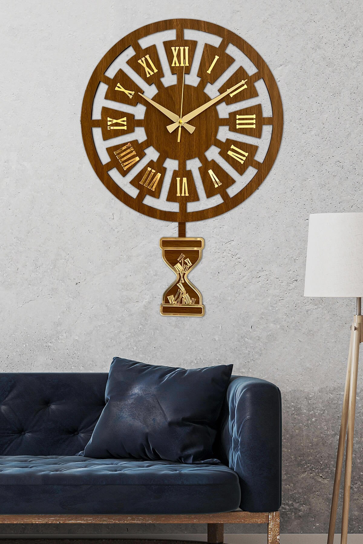 Modern Time Walnut Gold Pendulum Clock Wall Clock Swing Etsy