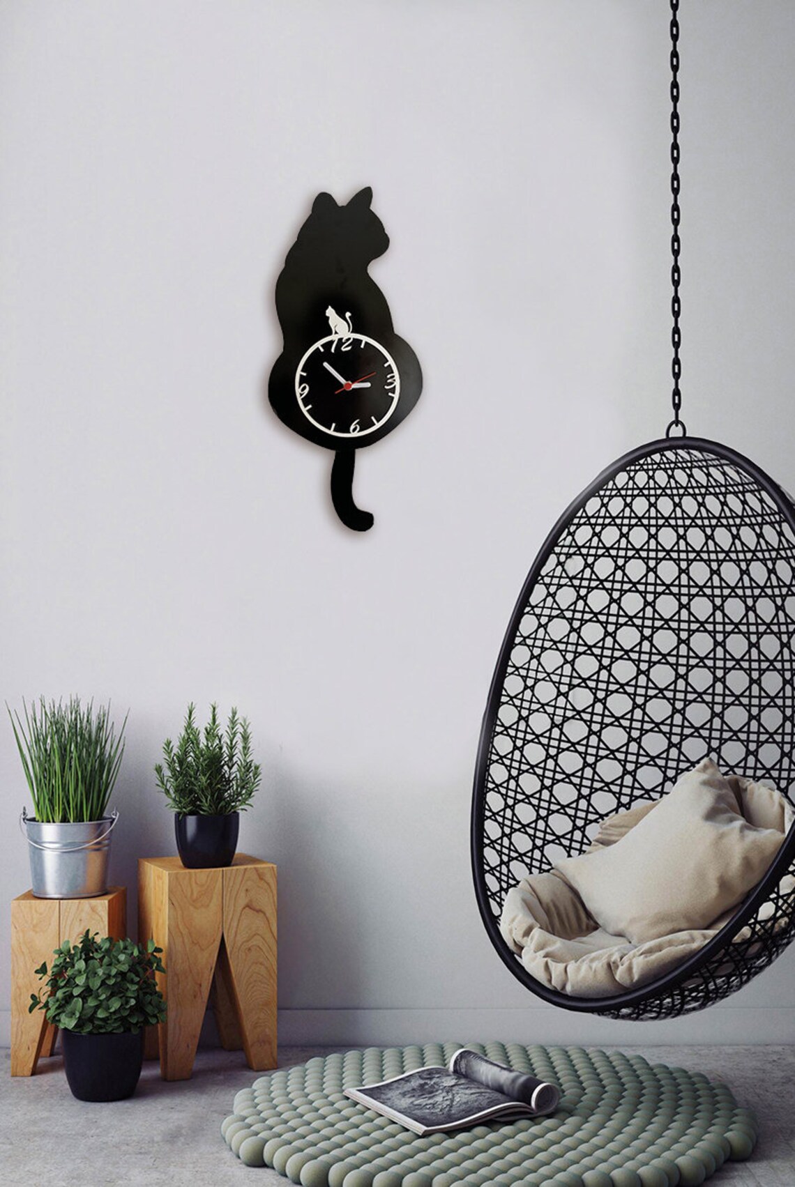 Black Cat Pendulum Clock Wall Clock Home Decor Home Design Etsy