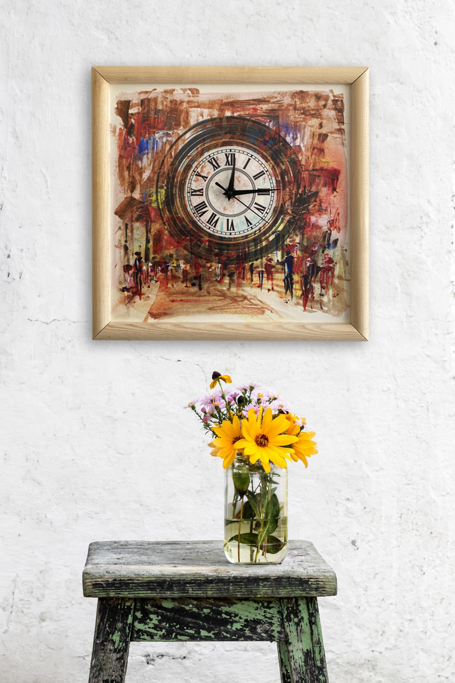 Time Painting Clock Wall Clock Home Decor Home Design Etsy