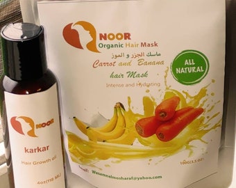 Carrot And Banana Hair Mask Powder for Intense Hydrating And Karkar Hair Growth Oil bundle .