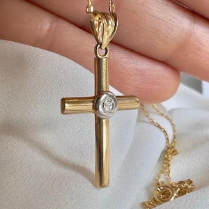 14K Solid Gold Cross Necklace, Cross Charm necklace gold,  Real Gold cross Necklace, Men Necklace, Women Necklace, For Mom, For Him For Her