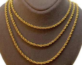 Collana Regalo Elegante Oro Collana A Maglia Corda In Oro Giallo 10kt - 22 Pollici, 3 Mm, Per Uomo E Donna, Nuova Con Etichette Catena Rope Unisex Italiana - Foto 3