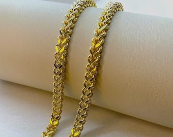 Pulseira Franco em ouro 14K com corte diamante, 5,73 mm de largura, estilo rabo de raposa, para homens e mulheres. Pulseira de ouro masculina.